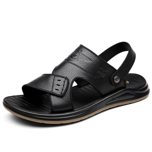 Sandales pour hommes à brides croisées en cuir véritable, bout ouvert, semelle extérieure en caoutchouc antidérapante, décontractées pour la plage - Product Image 5