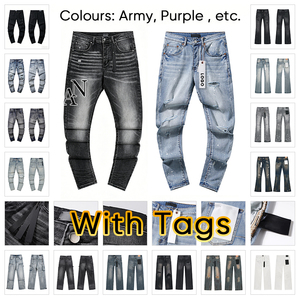 Pantalones de mezclilla de alta calidad en negro, amarillo, morado y rojo, estilo baggy, holgados, ajustados, acampanados, para hombre, de diseñador, de lujo, estilo urbano, con etiquetas. - Product Image 1