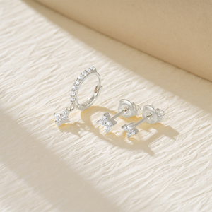 ROXI Ensemble de 3 pièces en argent sterling 925 avec fleurs incrustées de zircon, boucles d'oreilles classiques pour femmes S925 - Product Image 3