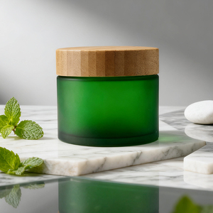 Harga pabrik kualitas tinggi 200g 200ml stoples kaca bulat dengan tutup kayu wadah kosmetik tubuh Scrub kemasan perawatan kulit - Product Image 1