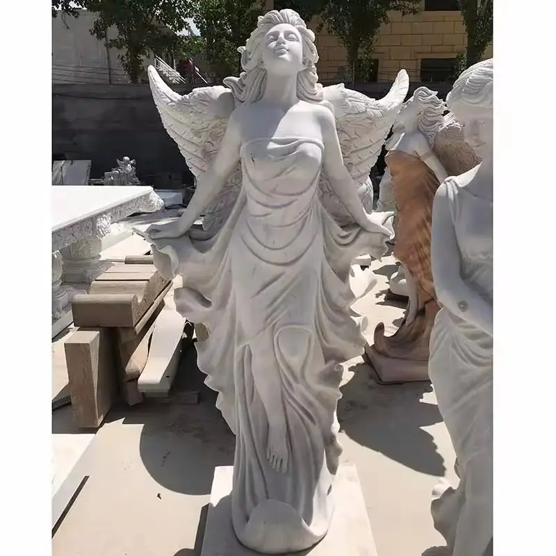 تمثال مصنوع يدويًا من الرخام الأبيض بحجم واقعي من حجر الملاك للتزيين