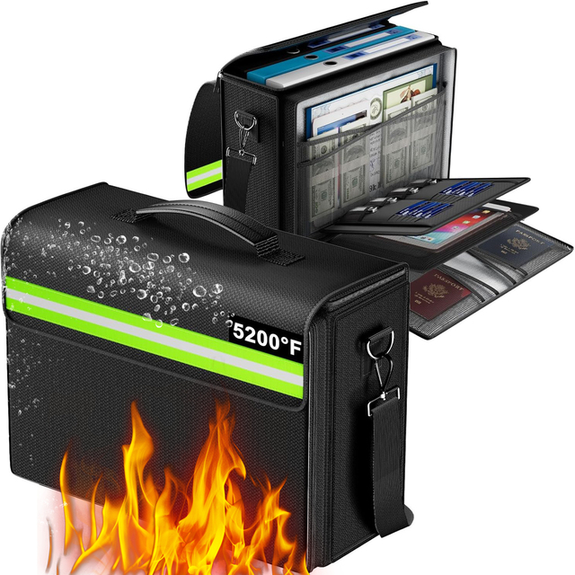 Multi-Pocket Fireproof  Waterproof Document Organizer Bag with Lock  Fireproof File Organizer Handheld Document Organizer