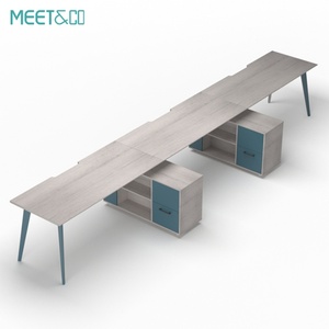 Commercial Wooden Office Furniture Cabinet 4-Person <b>Workstation</b> with Cubicle Partition and Table for Home or School Office Use - Product Image 6