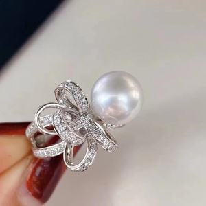 Bague luxueuse en argent pur S925 pour femme avec perle naturelle ronde de 9-10 mm sans défaut, coffret cadeau tendance pour la conservation personnelle - Product Image 1