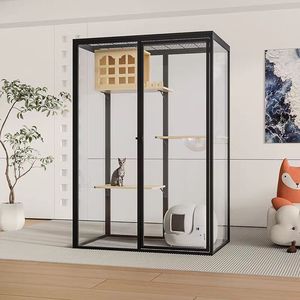 Özel Tasarım Lüks Büyük Boy Ahşap Kedi Kafesi Panoramik Alüminyum Çerçeveli Cam Ev Kedi Evi Modern Tasarımlı Evcil Hayvan Mağazası Kullanımı İçin Villa - Product Image 4
