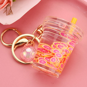 Simulação Criativa Fruta Líquido Chaveiro Pingente Bonito Leite Chá Cup Bag Charme Animal Acrílico <span class=keywords><strong>Cute</strong></span> Quicksand <span class=keywords><strong>Keychain</strong></span> - Product Image 1