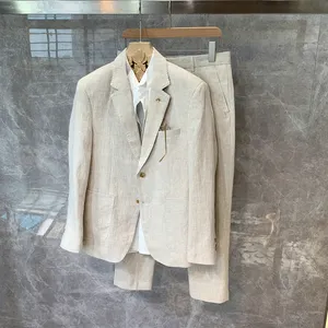Abito da sposa estivo monopetto da <span class=keywords><strong>uomo</strong></span> in <span class=keywords><strong>lino</strong></span> leggero con Blazer Casual | Abbigliamento formale in tinta unita - Product Image 1