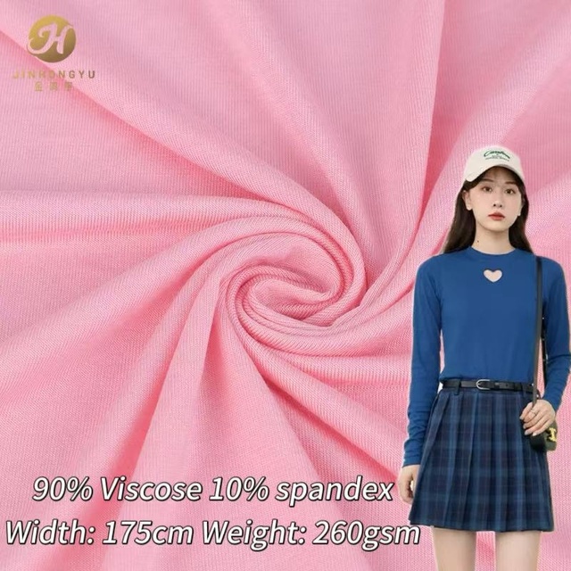 Wholesale 260gsm Breathable Rib Knit Fabric 90% Viscose 10% Spandex Medium Weight High-quality for Dresses Tops