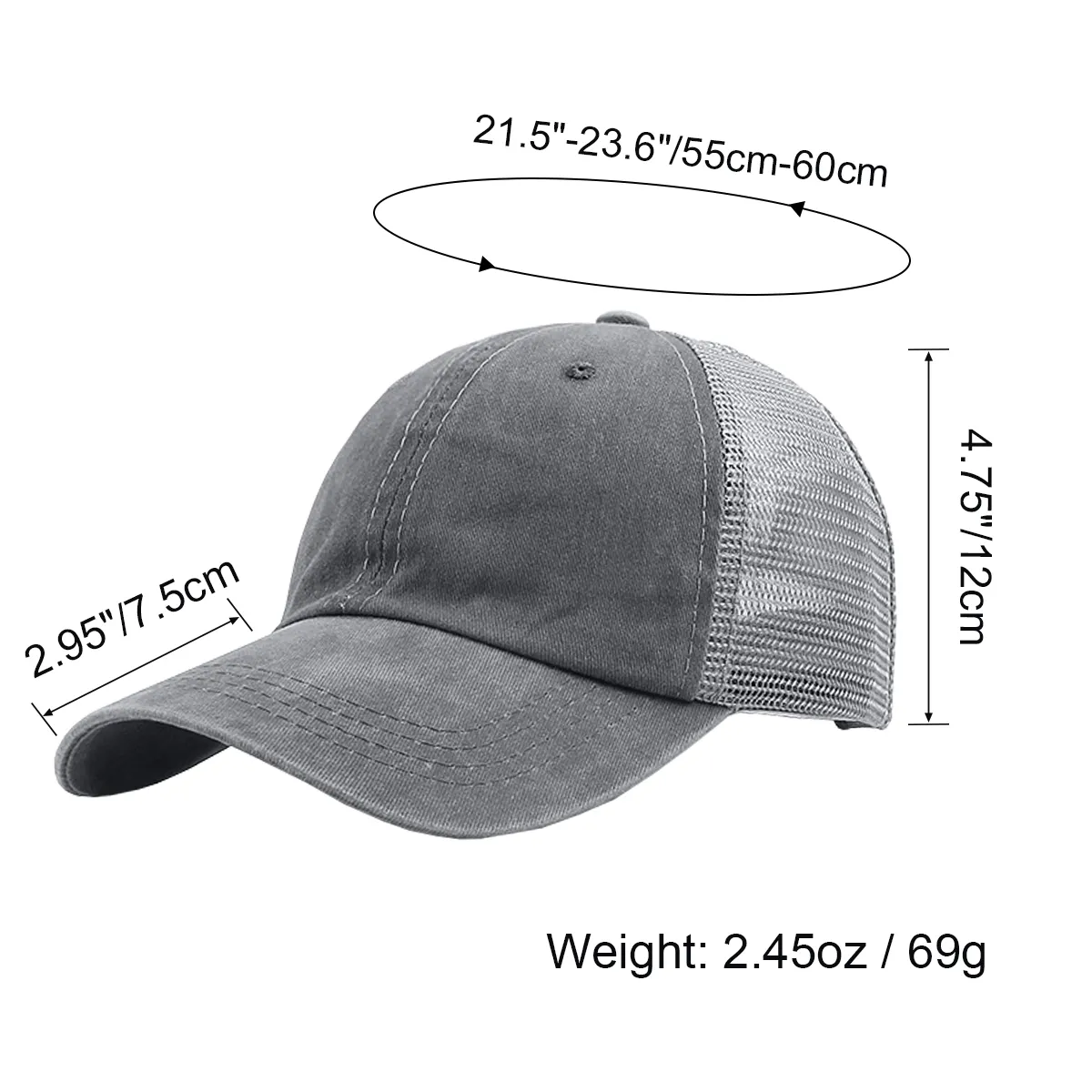 כובע בייסבול במצוקה עם חור קוקו כובע ספורט כותנה וינטג' כובע פוני בלחמנייה גבוה מבולגן