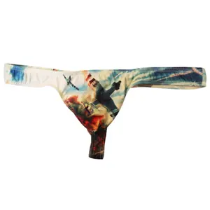 Hot Sale Printing Pattern New Fashion Men's Thongs Sexy Gay Man G String Bikini Underwear with Elastic Waistband