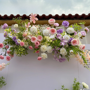 Su misura Monet <span class=keywords><strong>giardino</strong></span> rosa <span class=keywords><strong>viola</strong></span> rosa artificiale Set di <span class=keywords><strong>fiori</strong></span> fatti a mano tecnica per matrimonio composizione floreale Runner - Product Image 5