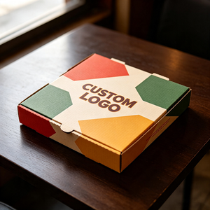 Boîte à pizza en forme de croix géométrique avec logo personnalisé, en carton ondulé de qualité alimentaire, emballage graphique moderne, conception gratuite, faible MOQ, vente en gros - Product Image 1