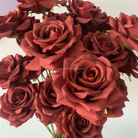B-673 Meistverkaufte Heim- und Bürodekoration Rote Blumenvase Arrangement Künstliche Rose Einzelstiel 3-Zweige Rote Rose Seidenblumen