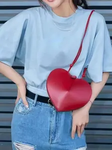 New Arrival Girls Lovely Heart Bag For Women Red Chic Cute Heart Shaped Bag Purse With String New Lady Fashion Bags Trends