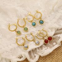 Boucles d'oreilles créoles pendantes en acier inoxydable plaqué or 18 carats avec pierre naturelle turquoise pour femme, style vintage, cadeau de fête, vente en gros, OEM