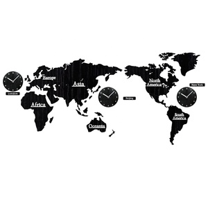 Bán buôn bản đồ thế giới Đồng hồ treo tường, gỗ bản đồ thế giới với đồng hồ, "awesometik" 3D gỗ bản đồ thế giới tường nghệ thuật trang trí nội thất - Product Image 2