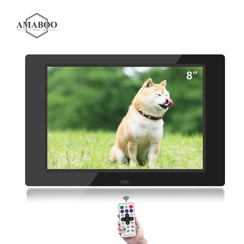AMABOO 8 inç Online depolama resim saati dijital fotoğraf ahşap çatkı duvar çin'de yapılan asılı İngilizce Xd "ips" 8 inç MP4 siyah
