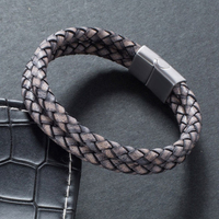 Bracelet en cuir de Python Double couche en acier inoxydable pour hommes, nouveaux Designs de bijoux faits à la main de luxe