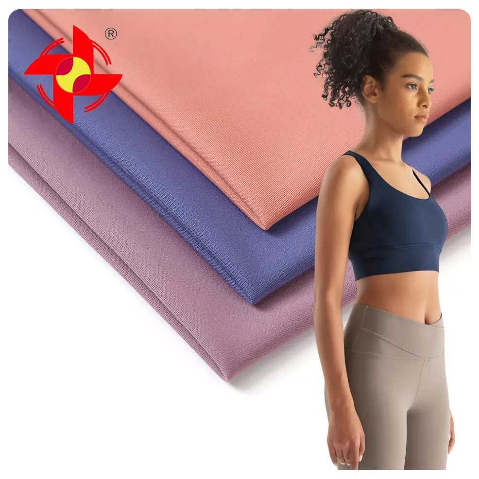 Venta al por mayor personalizado 4 vías estiramiento 76 Nylon 24 Spandex 190gsm trama tejida Dyy Fit tela de doble cara para ropa interior de yoga
