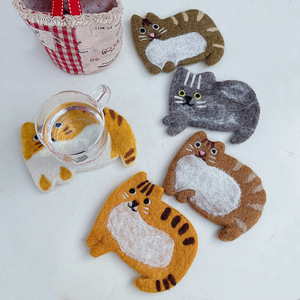 Posavasos de Fieltro de Lana con Diseño de Gato de Dibujos Animados, Grueso, Adorable y Estilo Japonés, Aislante del Calor - Product Image 3