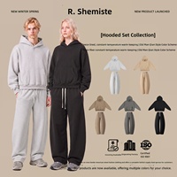 Ensemble RS |   Ensemble six pièces hiver uni, style boxy, avec veste à capuche zippée et poches, coupe ample, pour pantalons longs et shorts, style américain
