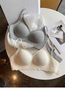 Soutien-gorge push-up sans armatures côtelé sans couture, bordure en dentelle, fines bretelles réglables, doux et confortable pour femme, vente en gros d'usine, personnalisable OEM