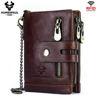 Dompet Kulit Sapi Asli RFID Mewah Kasual Kecil Mini Dompet Kulit Vintage Pria Slim Wallet