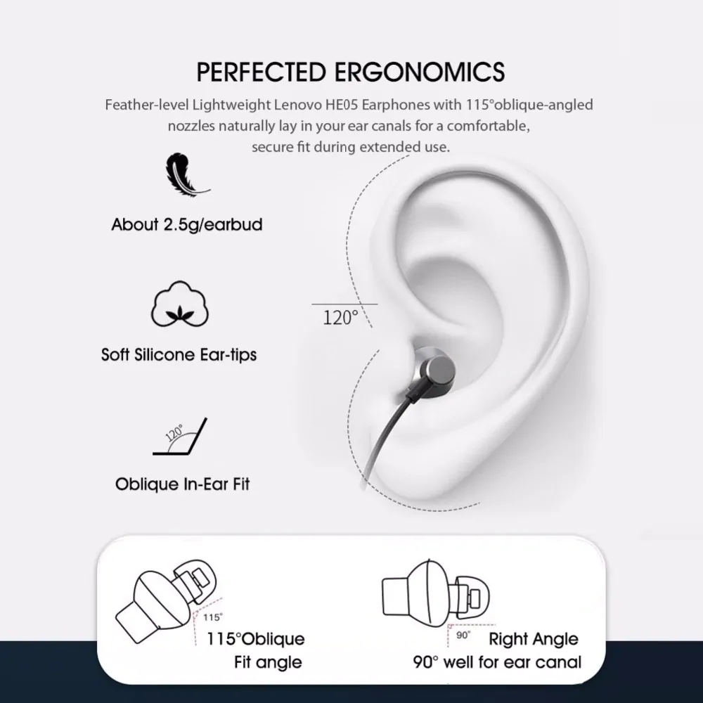 Original Lenovo HE05 earbuds neckband sports 5.0 BT stereo magnetic earphones Waterproof wireless earphone headphone