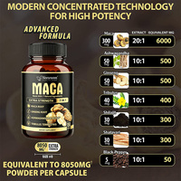 Capsules de Maca 7 en 1 avec étiquette OEM, racine de Maca, ginseng, ashwagandha, tribulus terrestris, complément végétarien pour soutenir l'énergie masculine