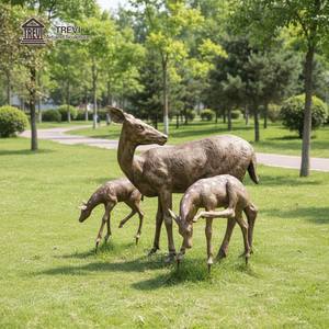Sculpture de cerf en bronze grandeur nature TREVI, tête levée, cerf couché, chèvre couchée, pour la décoration de jardin et de la faune. - Product Image 3