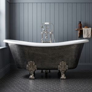 Bañera Ovalada Clásica de Lujo con Patas de Gato, Porcelana Esmaltada en Blanco y Negro, Bañera Portátil para Adultos - Product Image 1