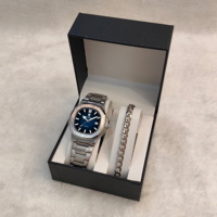 Montre pour homme Gohuos 8803 en quartz blanc rose + bracelet en or + boîte, ensemble de luxe 2 pièces, tendances de la mode actuelles, cadeaux pour hommes