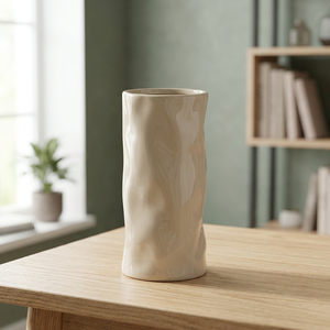 Handmade Modern Cream Wrinkled Ceramic Tabletop <b>Vase</b> with Matte Glazed Finish for Aromatherapy Home Decor - Product Image 2