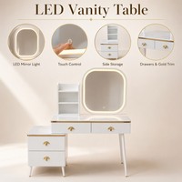 Table de toilette avec miroir LED, pieds en métal blanc, table de maquillage avec tiroirs et étagères de rangement, meubles de chambre à coucher modernes