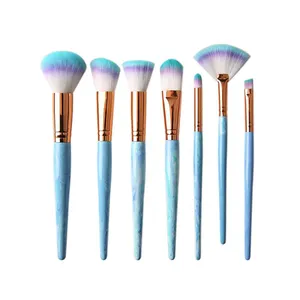 2024 New Style Make up Brush Set Marble Blue Long Handle 7pcs Professional Makeup Beauty Tool Custom Logo Blush Cosmetic Brushes