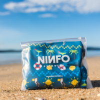 Sac d'emballage pour maillots de bain en PVC givré avec logo personnalisé imprimé et fermeture éclair noire pour les marques de maillots de bain et de bikinis