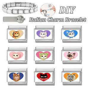 Accessoires de bijoux pour bracelet à breloques modulables DIY en acier inoxydable, motif chat, éléments animaliers italiens tendance - Product Image 3