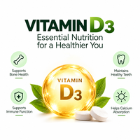 Comprimés de Vitamine D3 (Cholecalciférol) OEM pour la Fonction Immunitaire Normale, Nutrition Osseuse, Complément Alimentaire, Marque Privée, Vente en Gros