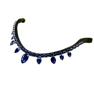 Fronture de cheval en cuir de qualité supérieure avec pierres de cristal bleues |   Élégante bride anglaise pour chevaux d'équitation et de concours - Product Image 1