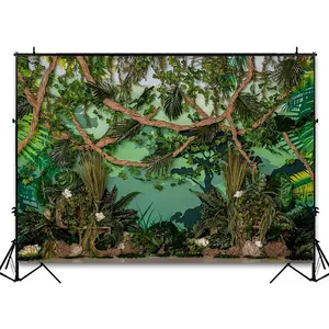 Sauvage Une Jungle Safari Photographie Toile de Fond Bébé Fête Décoration Jungle Forêt Animaux Fond pour Studio Photo Photographique