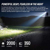 Lampe torche LED professionnelle rechargeable T25R 2000LM à double interrupteur, étanche IP67, longue portée, torche industrielle