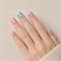 T1834 Kaixin Vente en gros Faux ongles à presser courts elliptiques avec motifs floraux, finition brillante, effet chatoyant pastel, effet œil de chat