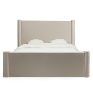 Cama Doble Tapizada <span class=keywords><strong>Zeni</strong></span> 160x200 con Base de Láminas y Espacio de Almacenamiento, Terciopelo, Beige Claro - Product Image 1