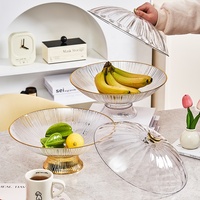 Assiette Ronde Transparente Moderne de Luxe Écologique en Plastique avec Incrustation Dorée – Plateau à Fruits, Boîte à Snacks, Plat à Fruits Secs pour Fêtes