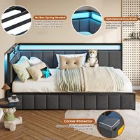 Cadre de lit d'angle en métal durable et silencieux avec lumières LED, station de charge, tête de lit moderne réglable, assemblé pour chambre à coucher et hôtel