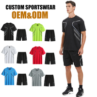 Survêtements légers pour hommes 100 % polyester, respirants, à séchage rapide, avec logo personnalisé imprimé par transfert thermique sur le devant, à manches courtes
