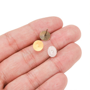 Flat Bottom Earring <b>Posts</b> Metal <b>Round</b> Studs Gold Silver Bronze KC Gold White K Jewelry Findings For DIY Earrings Accessories - Product Image 3