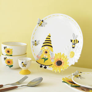 Vajilla de Porcelana Estilo Pastoral con Diseño de Abeja y Girasol, Juego de Vajilla para el Hogar, <span class=keywords><strong>Plato</strong></span>, Tazón, Taza, Creativo, Venta Caliente Transfronteriza - Product Image 2