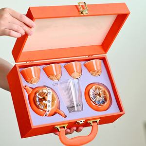 Juego de té de cerámica Persimmon Blessing, caja de regalo completa para el Año Nuevo Chino, regalos de empresa, diseño exquisito, origen Dehua - Product Image 3