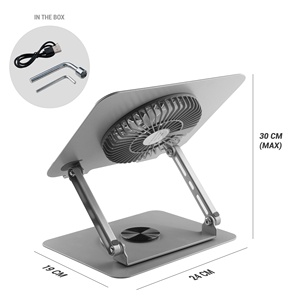 Desktop Adjustable Notebook Holder Riser Rotation Laptop Raiser Dual Shaft Laptop <b>Stand</b> with Cooling <b>Fan</b> - Product Image 4
